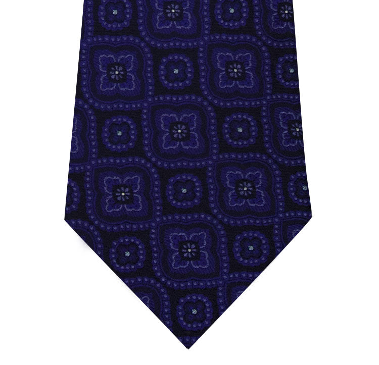 Black Silk Tie with Purple Pattern Close Up