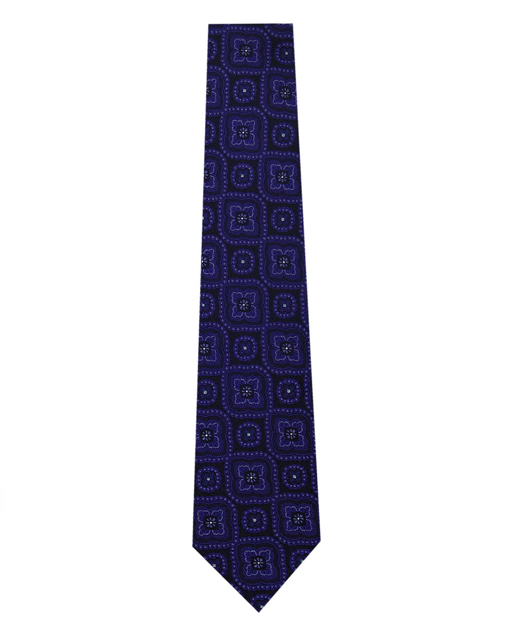 Black Silk Tie with Purple Pattern