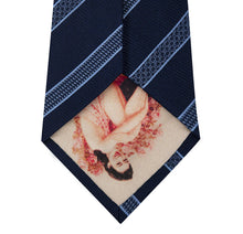 Navy Silk Tie with Blue Pattern Stripe Back