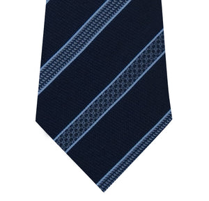 Navy Silk Tie with Blue Pattern Stripe Close