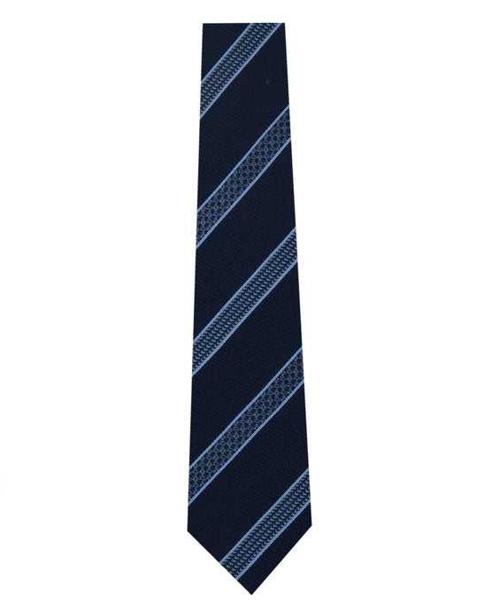 Navy Silk Tie with Blue Pattern Stripe Long