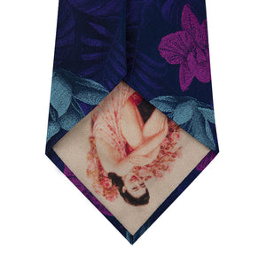 Navy with Purple and Pink Floral Design Silk Tie Back