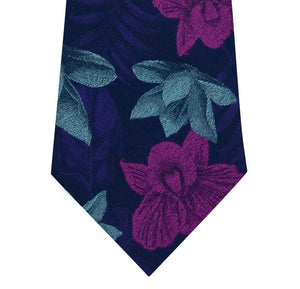 Navy with Purple and Pink Floral Design Silk Tie Close