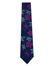 Navy with Purple and Pink Floral Design Silk Tie Long