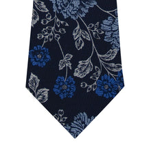 Navy and Floral Design Silk Tie Close