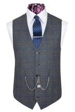 The Twain Grey with Navy Blue Check Suit Waistcoat