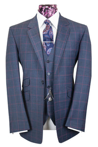 The Stoker Slate Blue Suit with Raspberry Over Check
