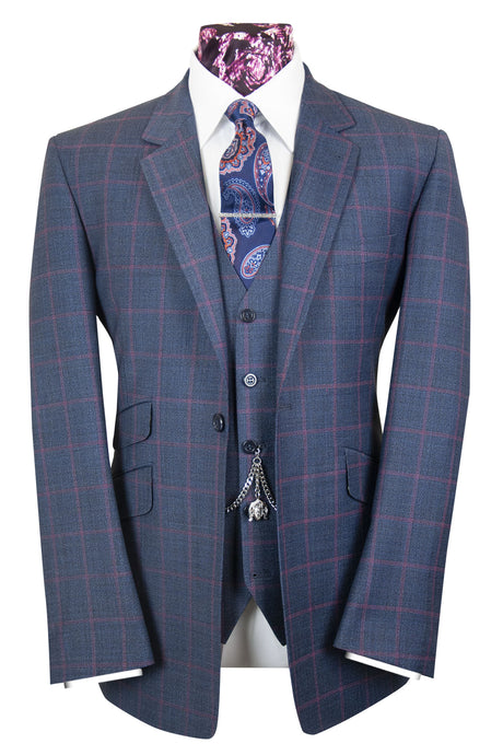 The Stoker Slate Blue Suit with Raspberry Over Check
