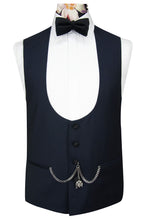 The Verona Midnight Navy Shawl Suit with Subtle Navy Diamond Pattern Waistcoat