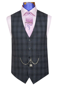 The Leonardo Shadow Grey Suit with Two Colour Grid Check Waistcoat 