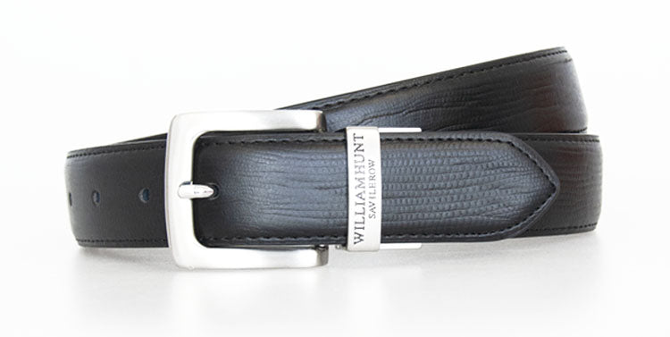 Black Classic WH Belt with Snake Skin Effect