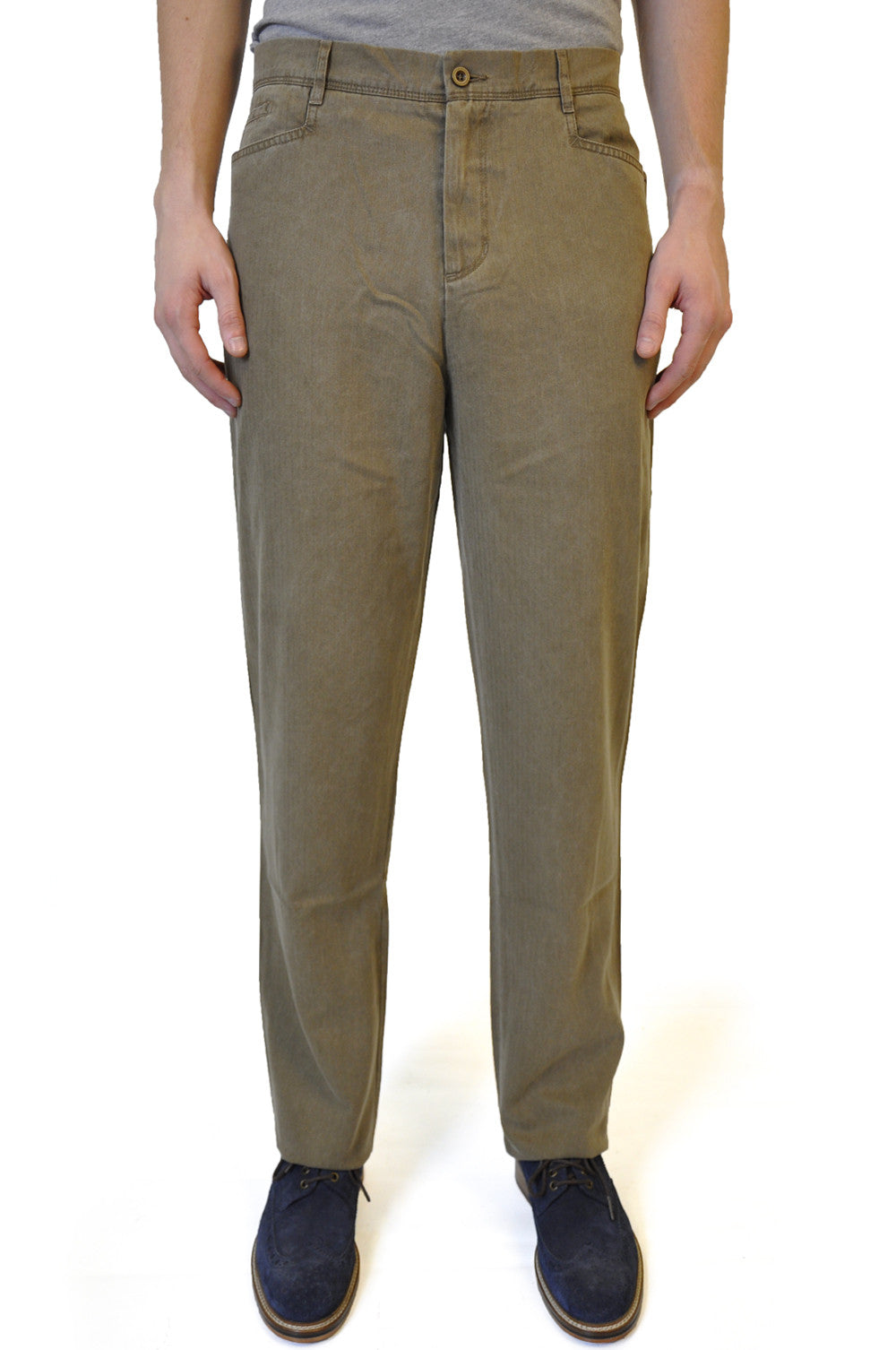 Khaki Brown Straight Cotton Chino - William Hunt Savile Row
 - 1