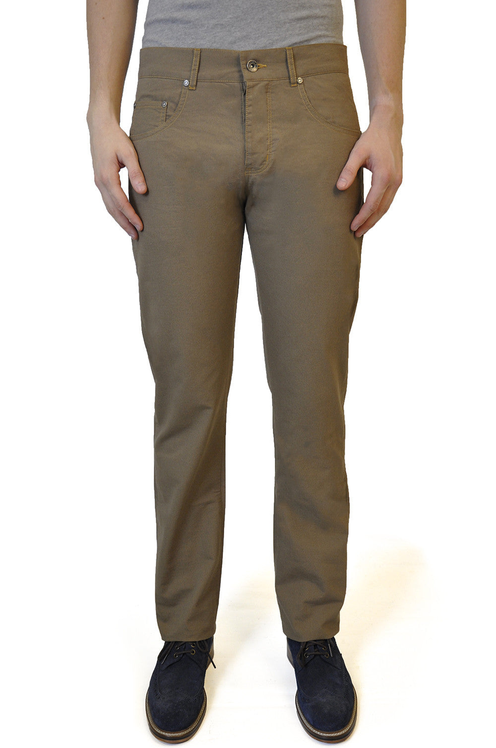 Sand Brown Cotton Chino - William Hunt Savile Row
 - 1