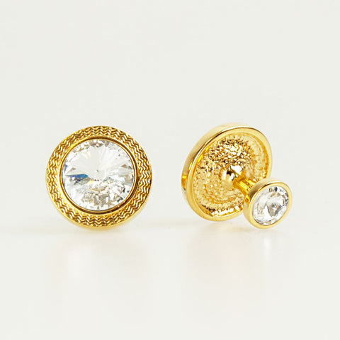 Double Round Gold Crystal Cufflinks Front