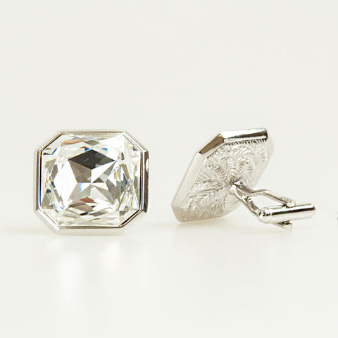 Clear Crystal Square Cufflinks Front