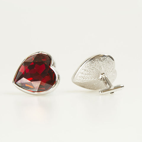 Red Heart Crystal Cufflinks Front