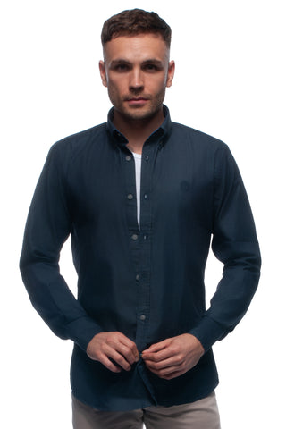 Denim cotton oxford shirt with button down collar