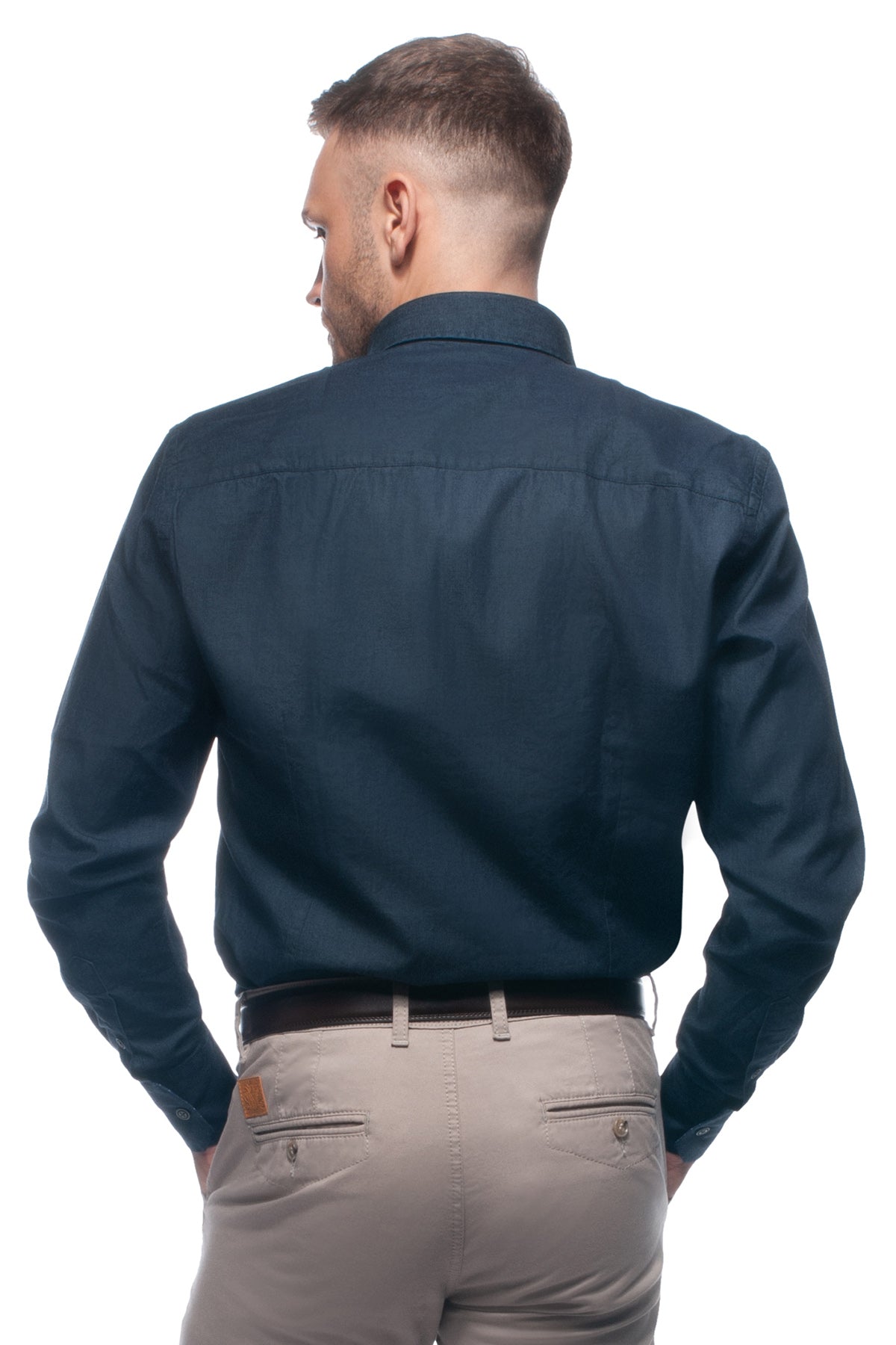 Denim cotton oxford shirt with button down collar