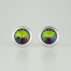 Double Round Reflective Green Crystal Cufflinks