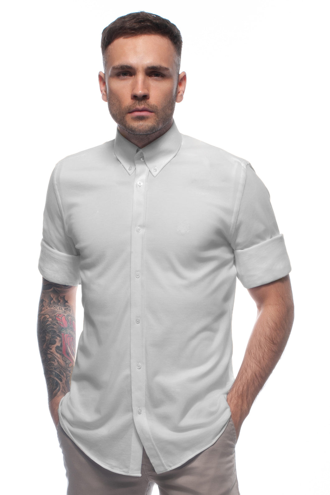 Grey soft-touch casual lightweight piqué button down shirt