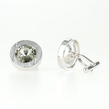 Double Round Silver/Black Crystal Cufflinks side view