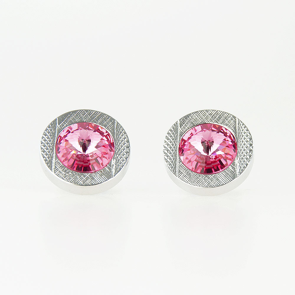 Double Round Silver/Pink Crystal Cufflinks