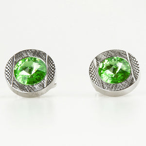 Double Round Silver/Green Crystal Cufflinks