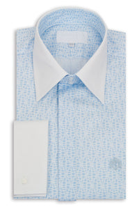 White with Sky Blue Pattern Forward Point Collar Shirt