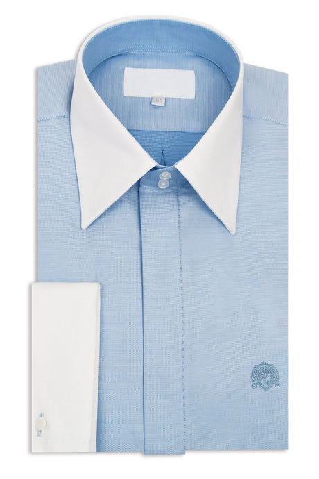 Sky Blue Forward Point Collar Shirt with White Pin Dot