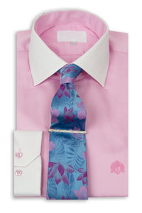 Pink Cutaway Collar Shirt with White Collar With Tie