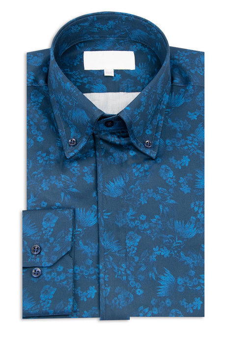 Navy with Blue Floral Button Down Collar Shirt