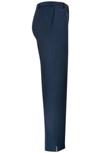 William Hunt Savile Row Classic navy flat fronted blue trousers side view