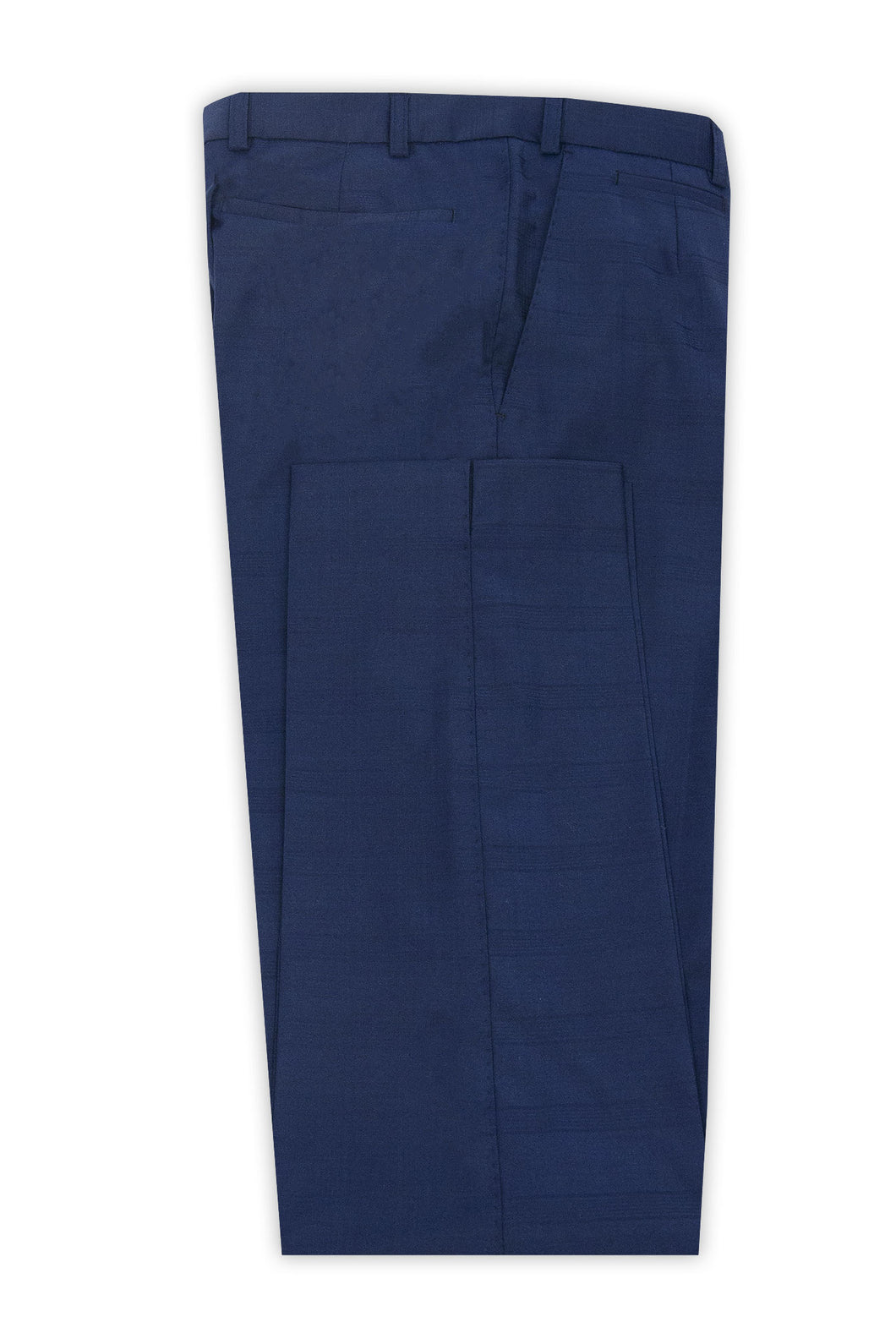 Navy Trousers with Subtle Grid Check Pattern