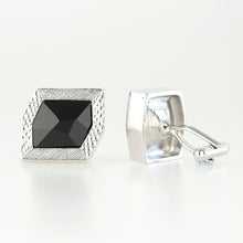 Large Silver/ Black Crystal Cufflinks side view