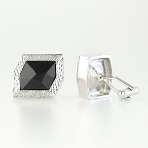Large Silver/ Black Crystal Cufflinks side view