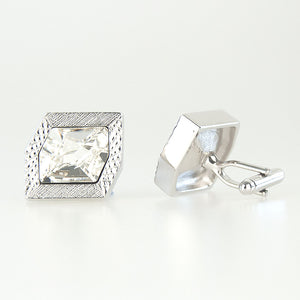 Large Silver Crystal Cufflinks side view