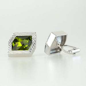 Large Silver/ Green Crystal Cufflinks side view