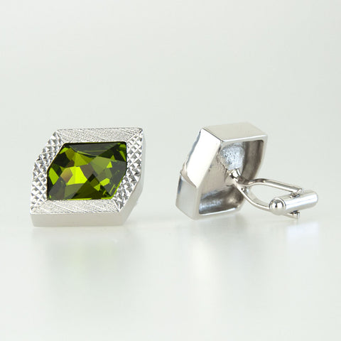 Large Silver/ Green Crystal Cufflinks