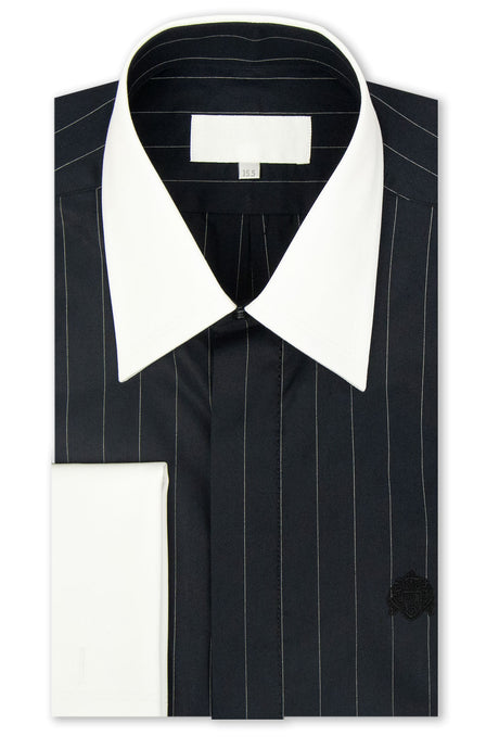Black Pinstripe White Forward Point Collar Shirt