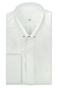 White Weave Point Pin Collar Shirt