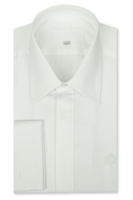 White Cotton Waffle Forward Point Collar Dinner Shirt
