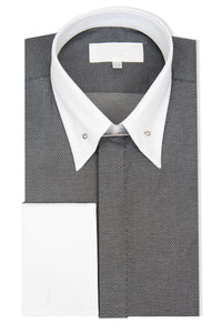 Grey with White Pin Dot Forward Point Shirt with Pin Collar