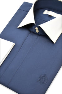 Navy Contrasting Cutaway Collar Shirt