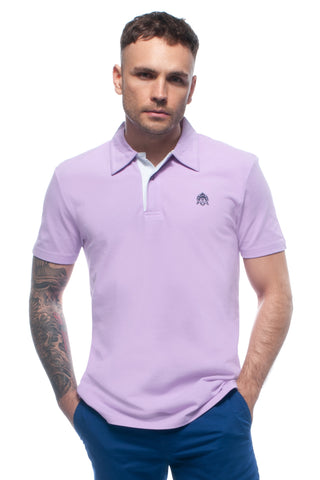 Thistle Lilac Piqué Polo Top with White Contrasting Insert