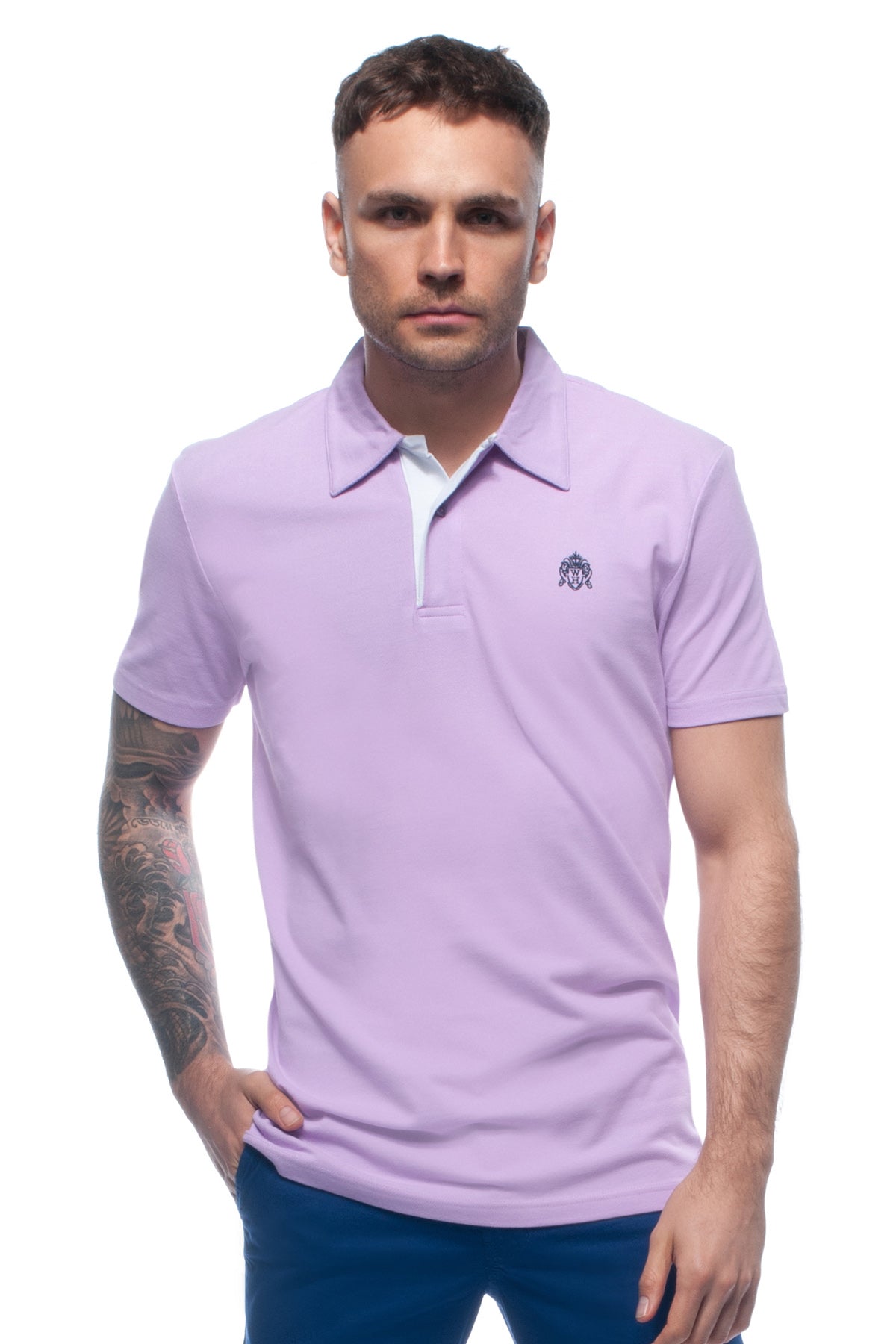 Thistle Lilac Piqué Polo Top with White Contrasting Insert