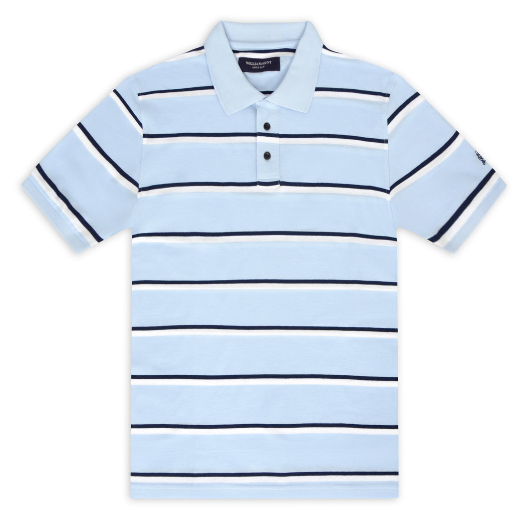 Sky Blue with Black and White Thin Stripe Piqué Polo Top