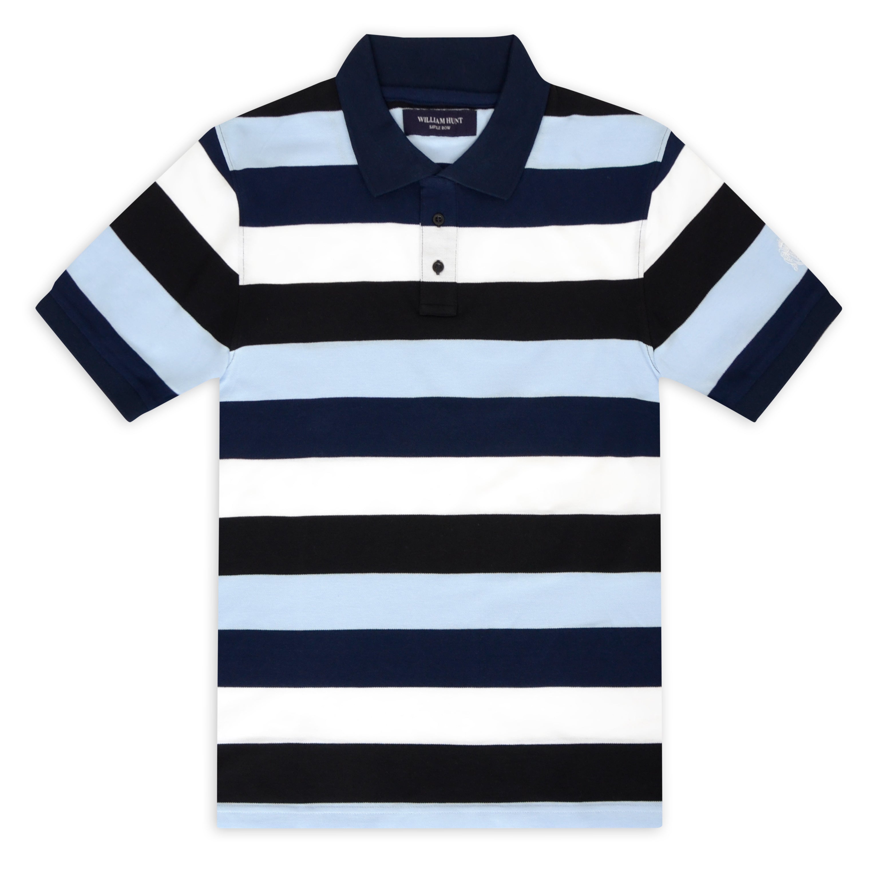 Black, Sky, Navy and White Block Stripe Piqué Polo Top