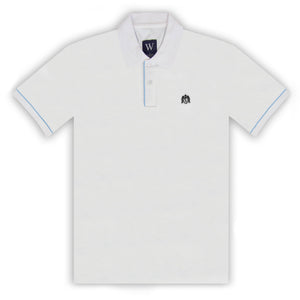 White Polo with Sky Blue Piped Cuff