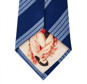 Navy Silk Tie with Herringbone Blue Stripe Back