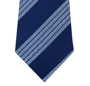 Navy Silk Tie with Herringbone Blue Stripe Close